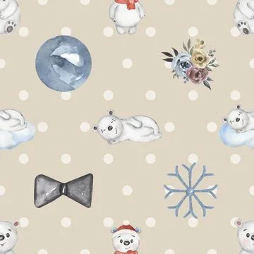 Seamless repeating pattern with cute bears Stock Illustration