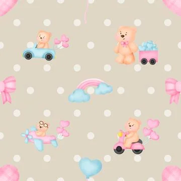 Seamless repeating pattern with cute bears Stock Illustration