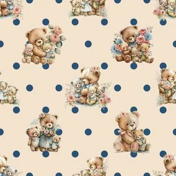 Seamless repeating pattern with cute bears Stock Illustration
