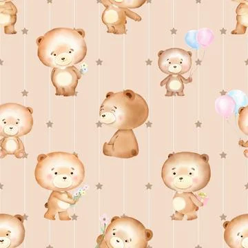 Seamless repeating pattern with cute bears Stock Illustration