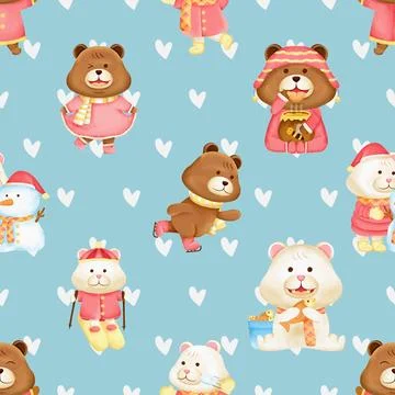 Seamless repeating pattern with cute bears Stock Illustration