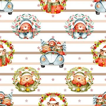 Seamless repeating pattern with cute bears Stock Illustration