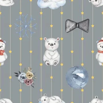 Seamless repeating pattern with cute bears Stock Illustration