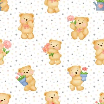 Seamless repeating pattern with cute bears Stock Illustration