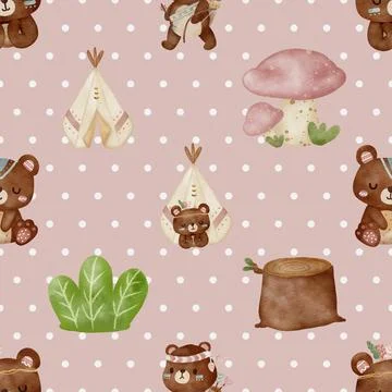Seamless repeating pattern with cute bears Stock Illustration