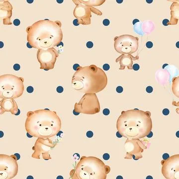 Seamless repeating pattern with cute bears Stock Illustration