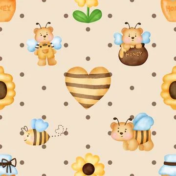 Seamless repeating pattern with cute bears Stock Illustration