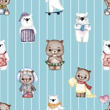 Seamless repeating pattern with cute bears Stock Illustration