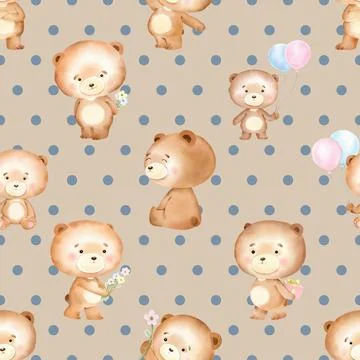 Seamless repeating pattern with cute bears Stock Illustration