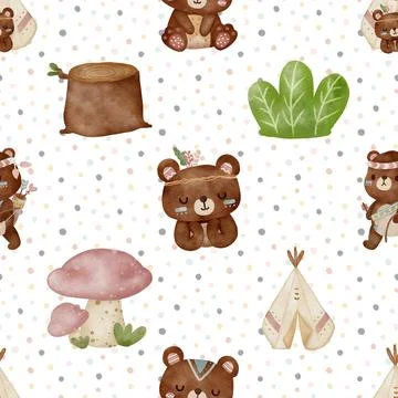 Seamless repeating pattern with cute bears Stock Illustration