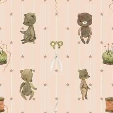 Seamless repeating pattern with cute bears Stock Illustration