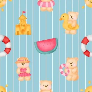 Seamless repeating pattern with cute bears Stock Illustration