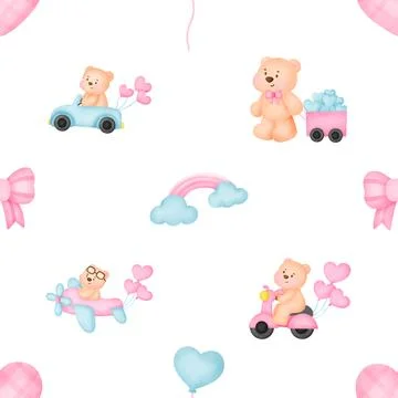 Seamless repeating pattern with cute bears Stock Illustration