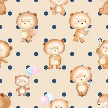 Seamless repeating pattern with cute bears Stock Illustration