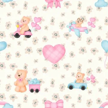 Seamless repeating pattern with cute bears Stock Illustration
