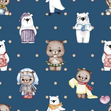Seamless repeating pattern with cute bears Stock Illustration
