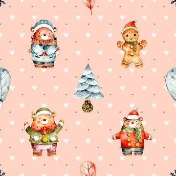 Seamless repeating pattern with cute bears Stock Illustration