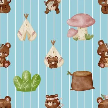 Seamless repeating pattern with cute bears Stock Illustration