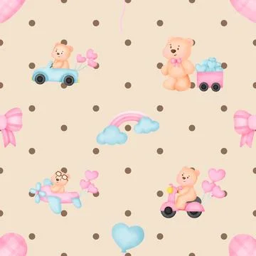 Seamless repeating pattern with cute bears Stock Illustration
