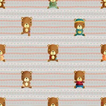 Seamless repeating pattern with cute bears Stock Illustration