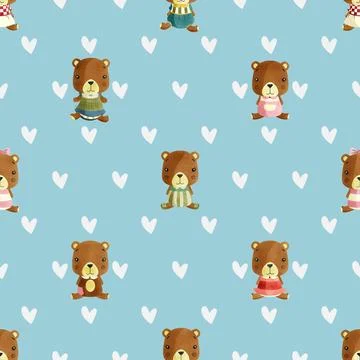 Seamless repeating pattern with cute bears Stock Illustration