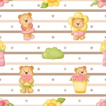Seamless repeating pattern with cute bears Stock Illustration