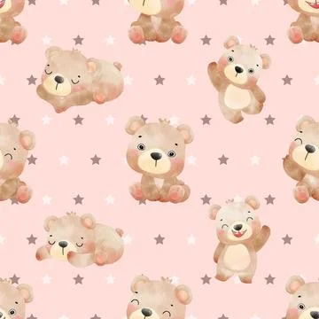 Seamless repeating pattern with cute bears Stock Illustration