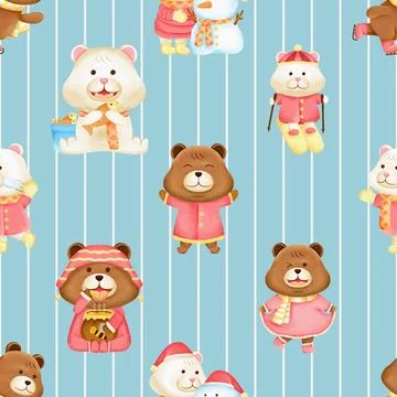 Seamless repeating pattern with cute bears Illustrazione stock