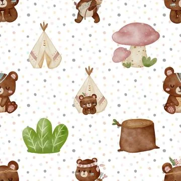 Seamless repeating pattern with cute bears Stock Illustration