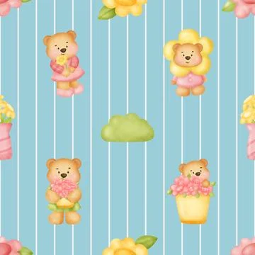 Seamless repeating pattern with cute bears Stock Illustration