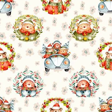 Seamless repeating pattern with cute bears Stock Illustration