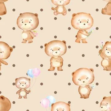 Seamless repeating pattern with cute bears Stock Illustration