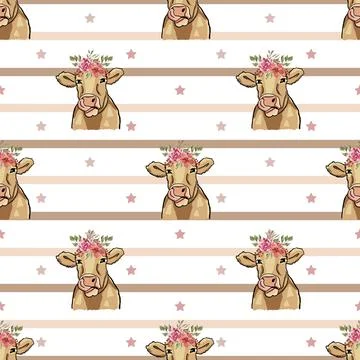 Seamless repeating pattern with cute cows Stock Illustration