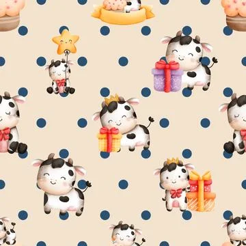 Seamless repeating pattern with cute cows Stock Illustration