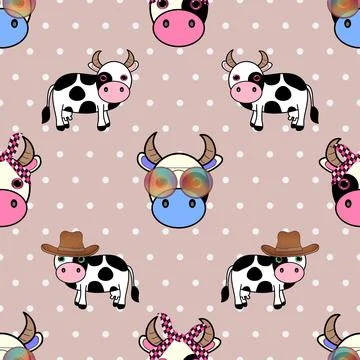 Seamless repeating pattern with cute cows Illustrazione stock