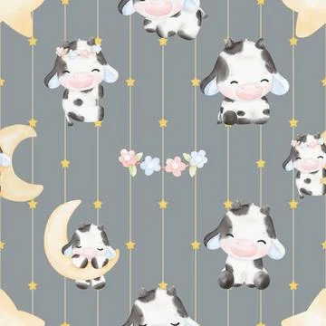 Seamless repeating pattern with cute cows Stock Illustration