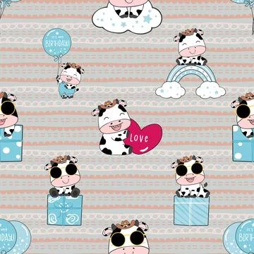 Seamless repeating pattern with cute cows Illustrazione stock