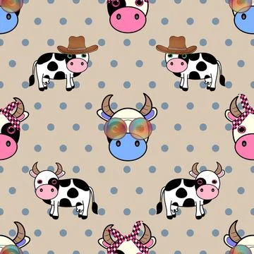Seamless repeating pattern with cute cows Stock Illustration