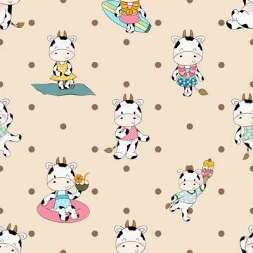 Seamless repeating pattern with cute cows Stock Illustration