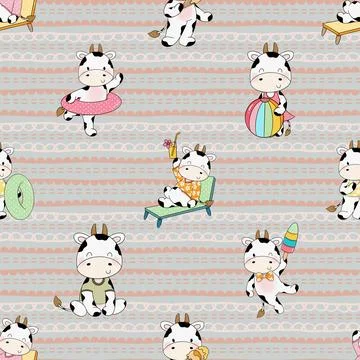 Seamless repeating pattern with cute cows Stock Illustration