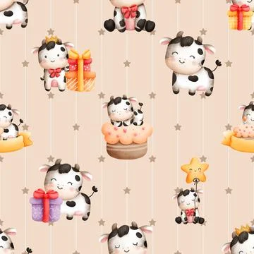 Seamless repeating pattern with cute cows Stock Illustration