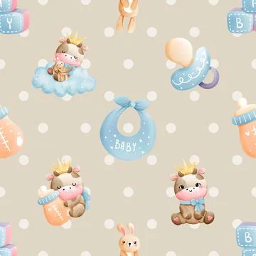 Seamless repeating pattern with cute cows Stock Illustration