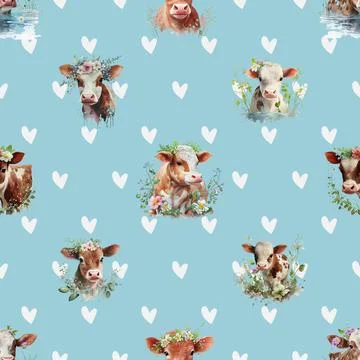 Seamless repeating pattern with cute cows Illustrazione stock