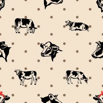 Seamless repeating pattern with cute cows Stock Illustration