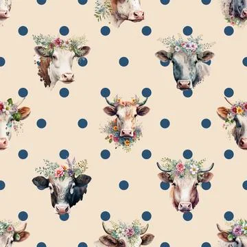 Seamless repeating pattern with cute cows Stock Illustration