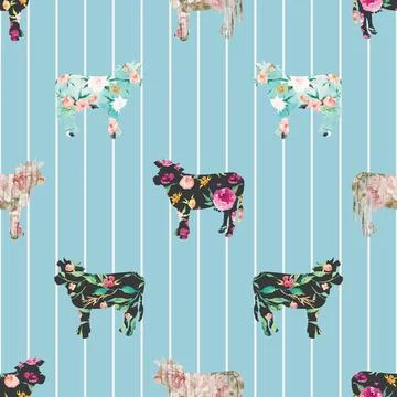 Seamless repeating pattern with cute cows Stock Illustration