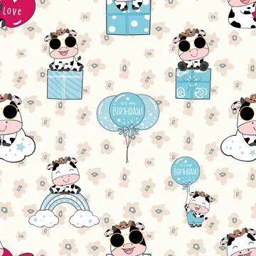 Seamless repeating pattern with cute cows Stock Illustration