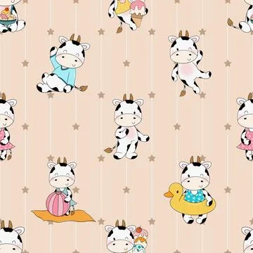 Seamless repeating pattern with cute cows Illustrazione stock