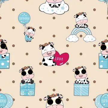 Seamless repeating pattern with cute cows Illustrazione stock