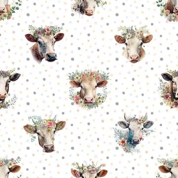 Seamless repeating pattern with cute cows Stock Illustration